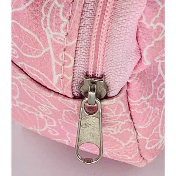Backpack Charm Mini Pink White Floral Vinyl Zipper Ring Small Bag Coin Purse - Picture 3 of 7